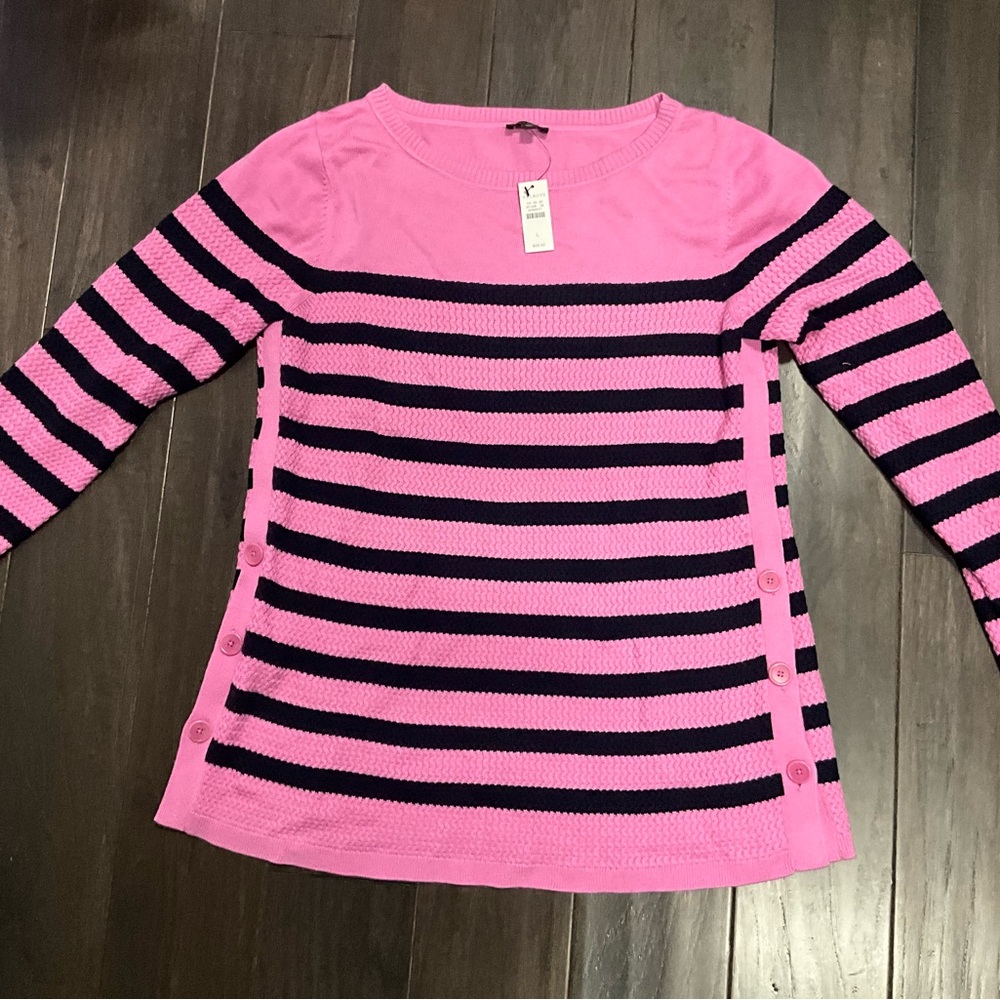 NWT Talbots Pink with Navy Stripes Sweater Size Large